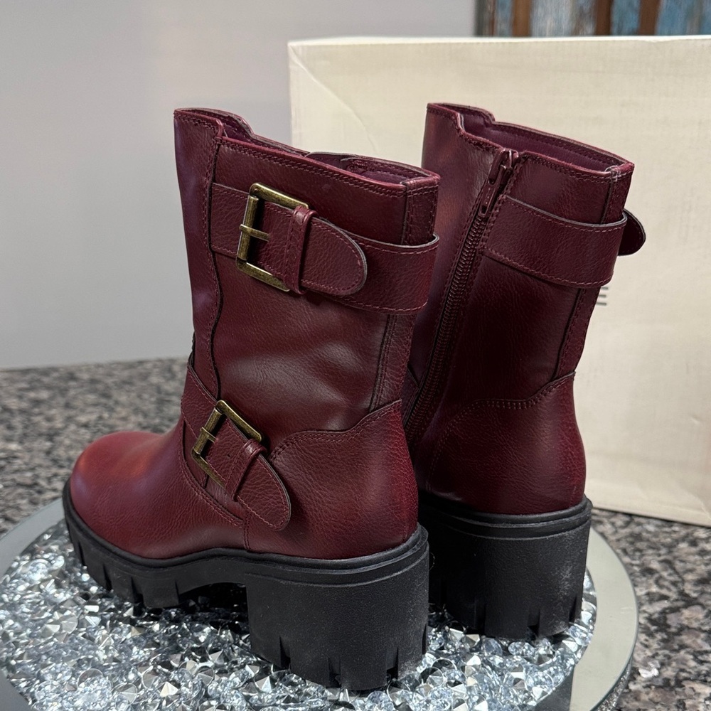 Sun + Stone Women's Burgundy Combat Boots NEW 5 - Picture 8 of 16